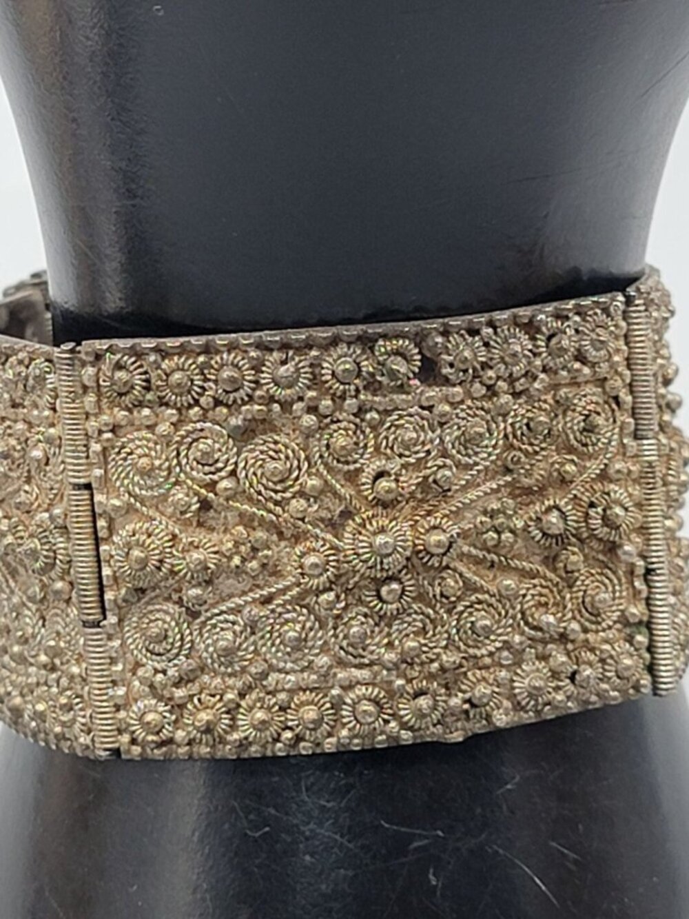 Antique Sterling Scrolling Wire Panel Bracelet Pin Close Detailed 925 Silver 6.5 - Picture 6 of 13